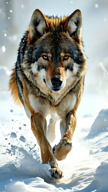 Majestic Wolf Sprinting Through Winter Snow Wallpaper