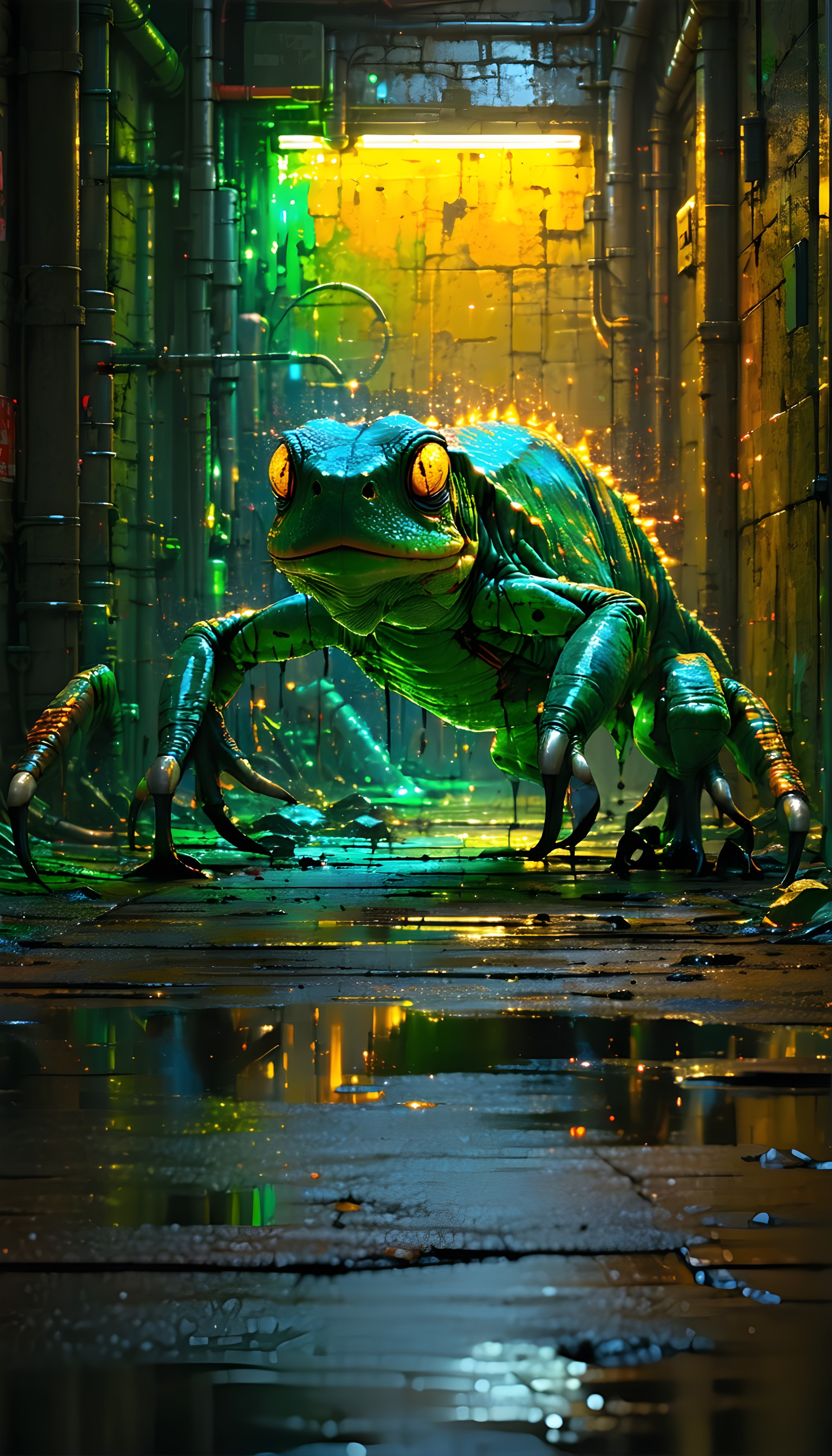 Cyberpunk Bioluminescent Frog Creature Wallpaper, cyberpunk, frog, creature, fantasy, glowing, neon green