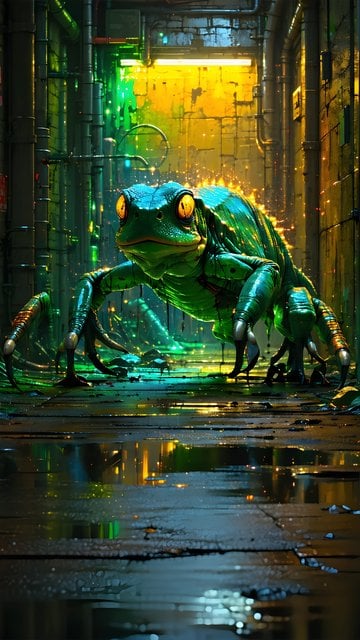 Cyberpunk Bioluminescent Frog Creature Wallpaper
