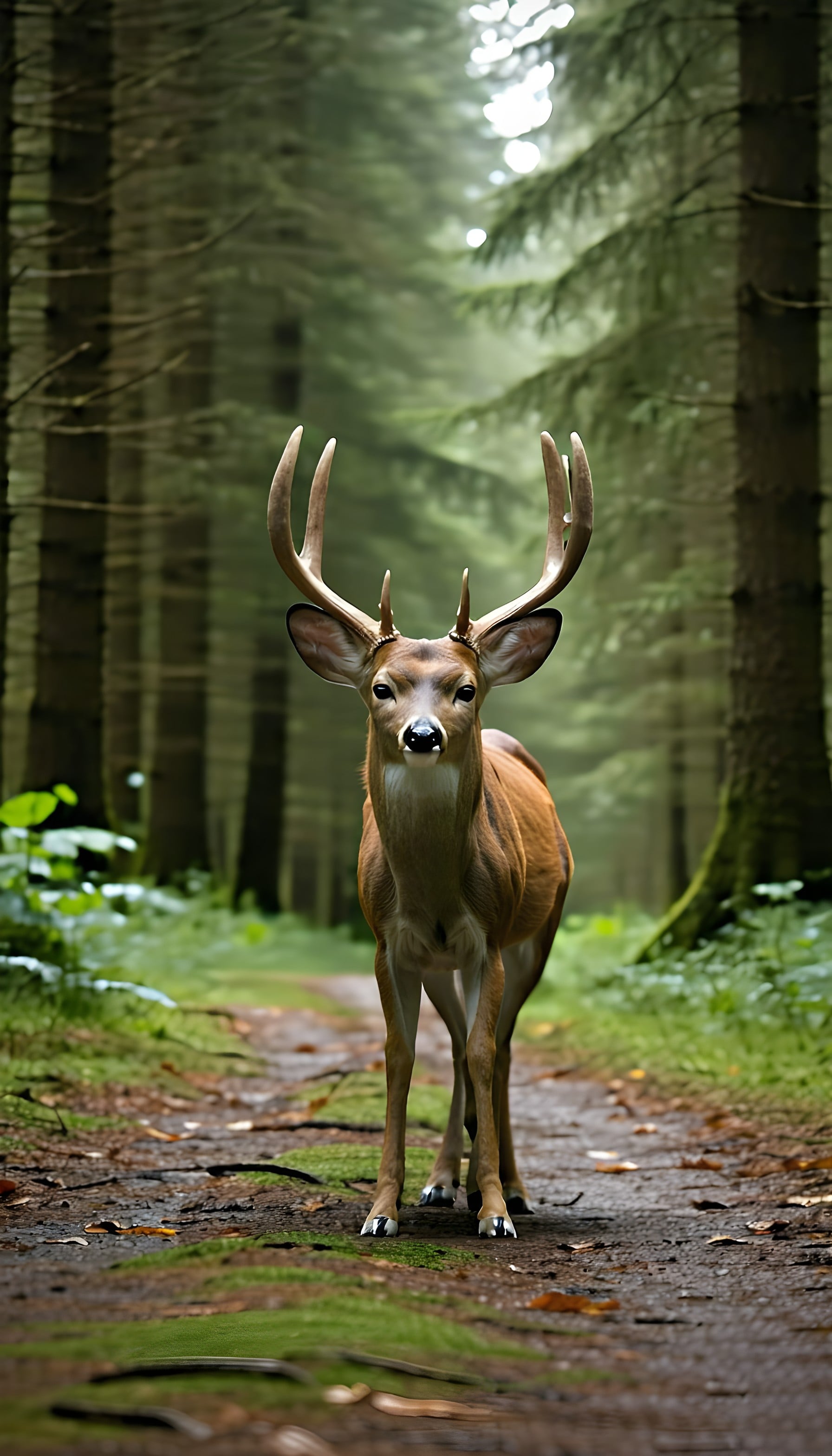 Majestic Deer on Forest Path Mobile Wallpaper, deer, buck, wildlife, forest, nature, path