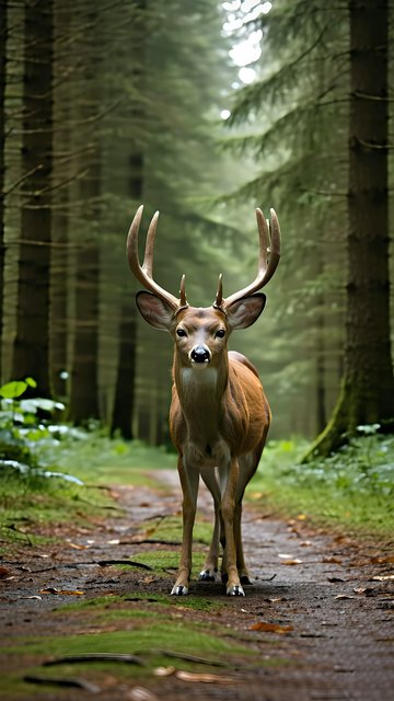 Majestic Deer on Forest Path Mobile Wallpaper