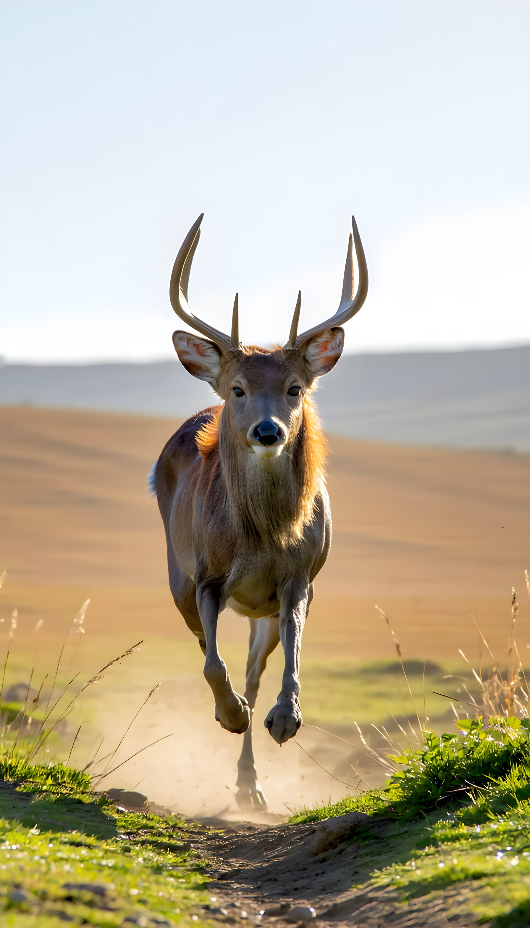 Majestic Red Deer Running in Golden Sunlight, deer, stag, wildlife, running, nature, golden hour