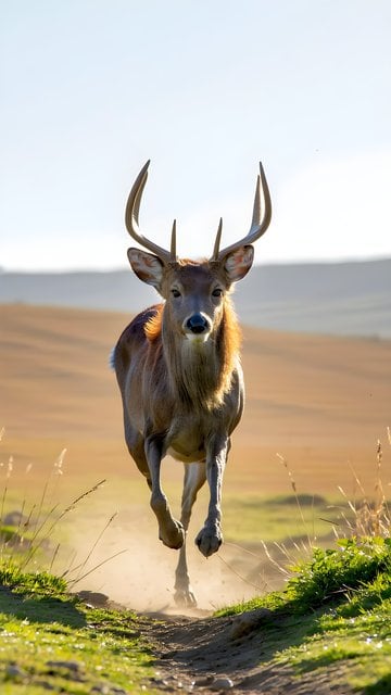 Majestic Red Deer Running in Golden Sunlight