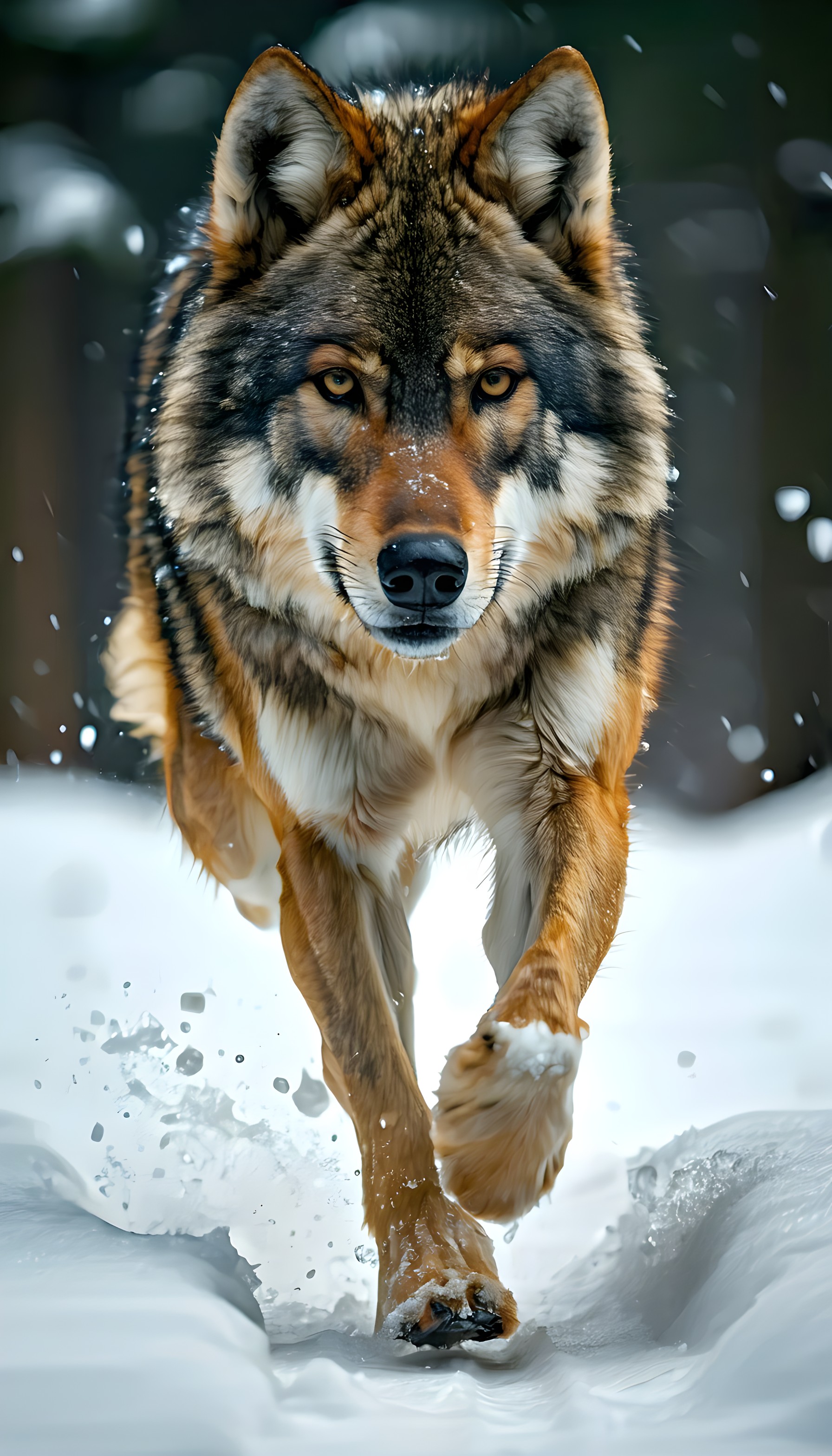 Dynamic Wolf Running Through Winter Snow Wallpaper, wolf, wildlife, winter, snow, running, majestic
