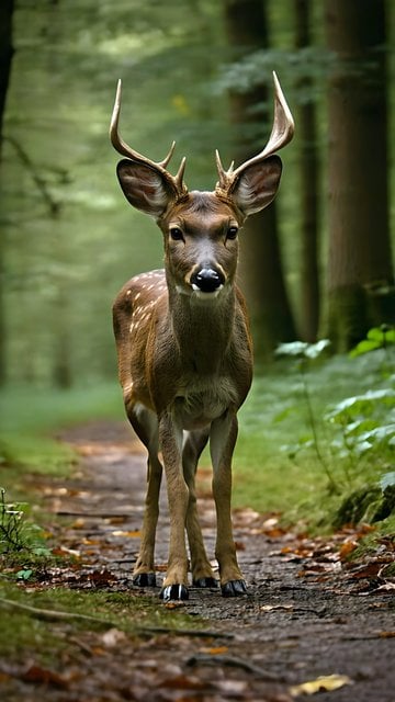 Majestic Deer Forest Path Mobile Wallpaper