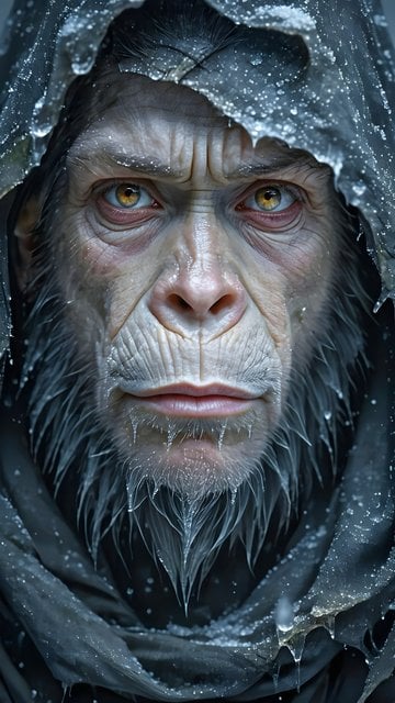 Intense Frozen Ape Portrait Wallpaper