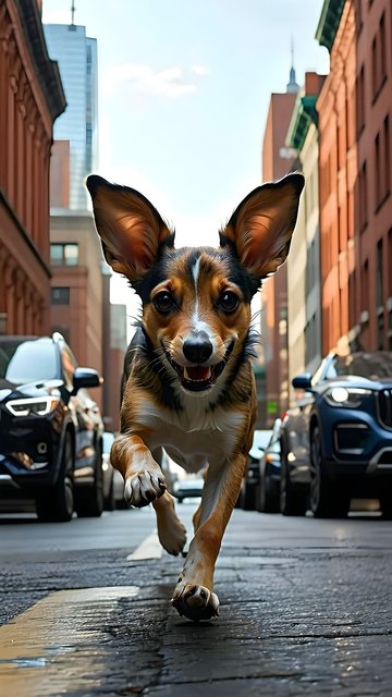 Energetic Dog Running City Street Urban Action