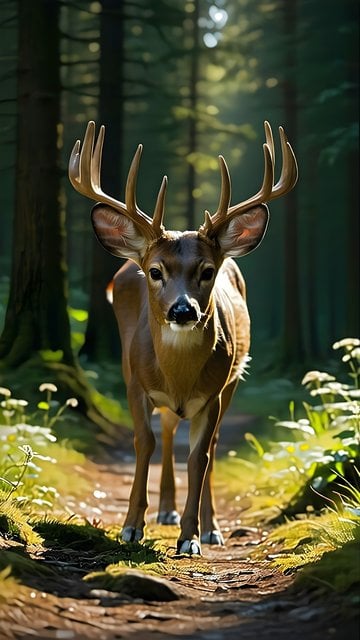 Majestic Forest Deer in Golden Sunlight Wallpaper