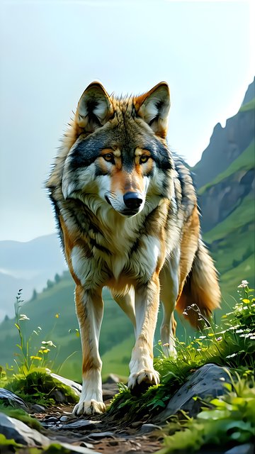 Majestic Wolf on Mountain Trail Wallpaper