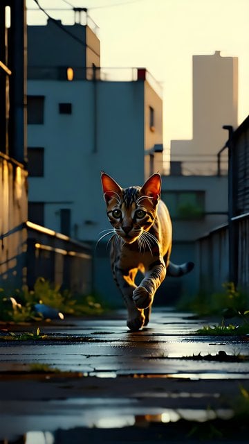 Golden Hour Cat in Urban Alleyway Wallpaper