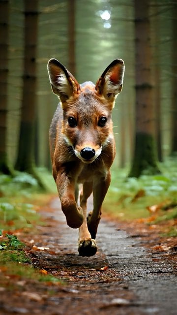 Cute Fawn Running Forest Path - Mobile Wallpaper