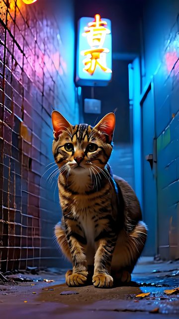 Neon Cyberpunk Alley Cat Mobile Wallpaper
