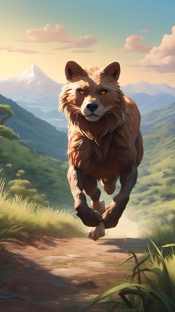 Golden Wolf-Fox Running Mountain Sunrise Wallpaper