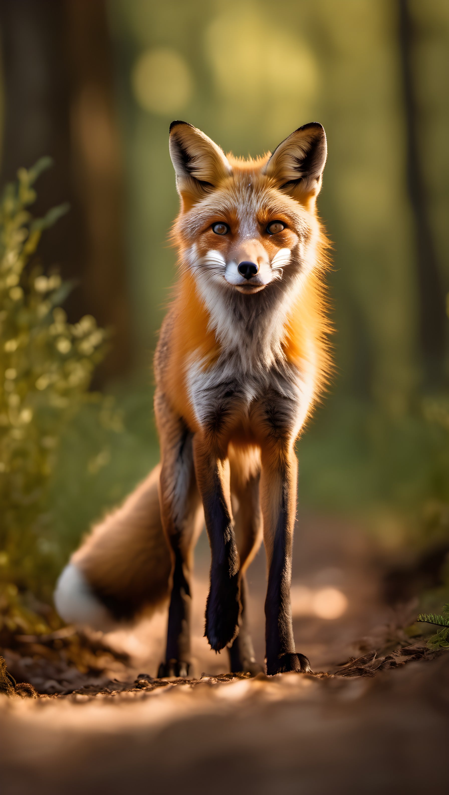 Majestic Red Fox on Forest Path Mobile Wallpaper, fox, red fox, wildlife, animal, forest, nature