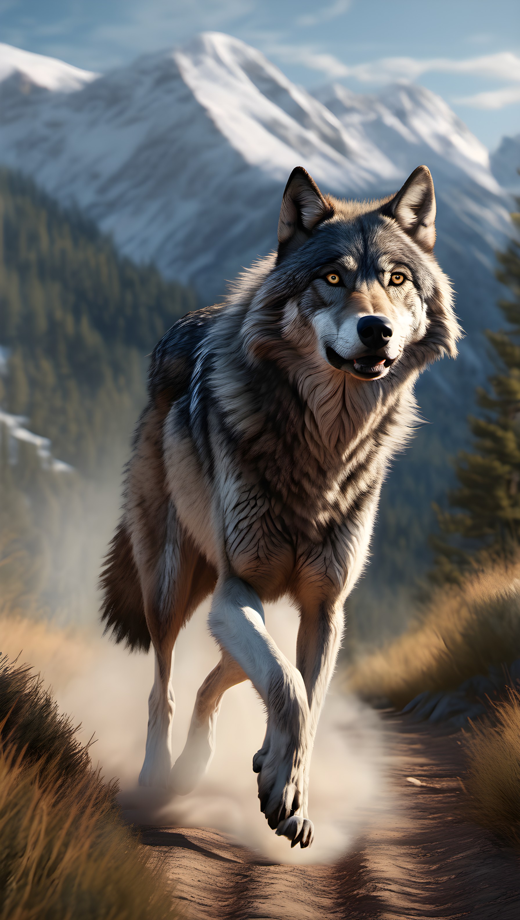 Majestic Gray Wolf in Snowy Mountains, wolf, wildlife, mountain, snowy, nature, majestic