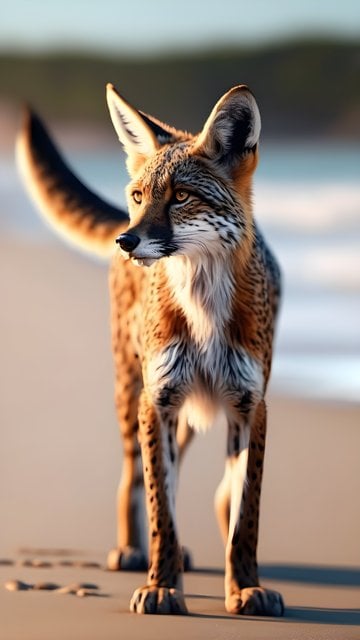 Golden Hour Spotted Fox Beach Wildlife Wallpaper