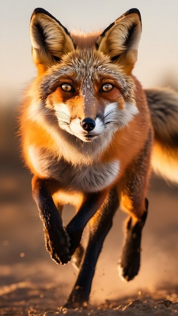 Energetic Red Fox Running at Golden Hour