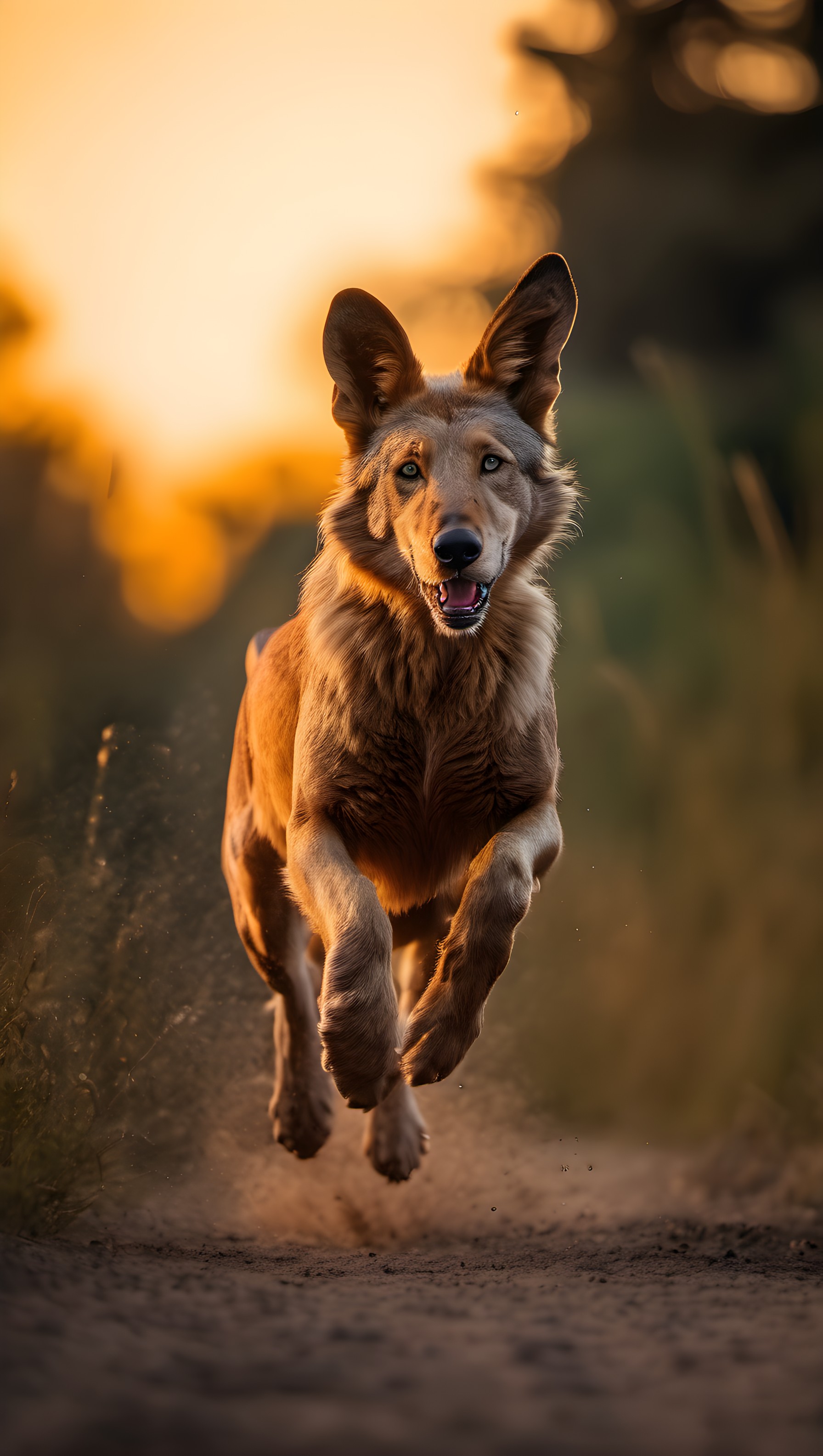 Golden Hour Dog Leaping: Energetic Canine at Sunset, dog, running, golden hour, sunset, happy dog, canine