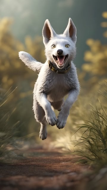 Joyful White Puppy Jump Mobile Wallpaper