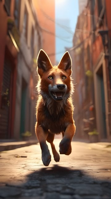 Energetic Fox Dog Running City Street Wallpaper
