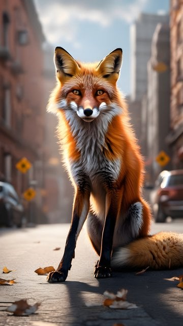 Majestic Urban Fox Autumn Street Wallpaper
