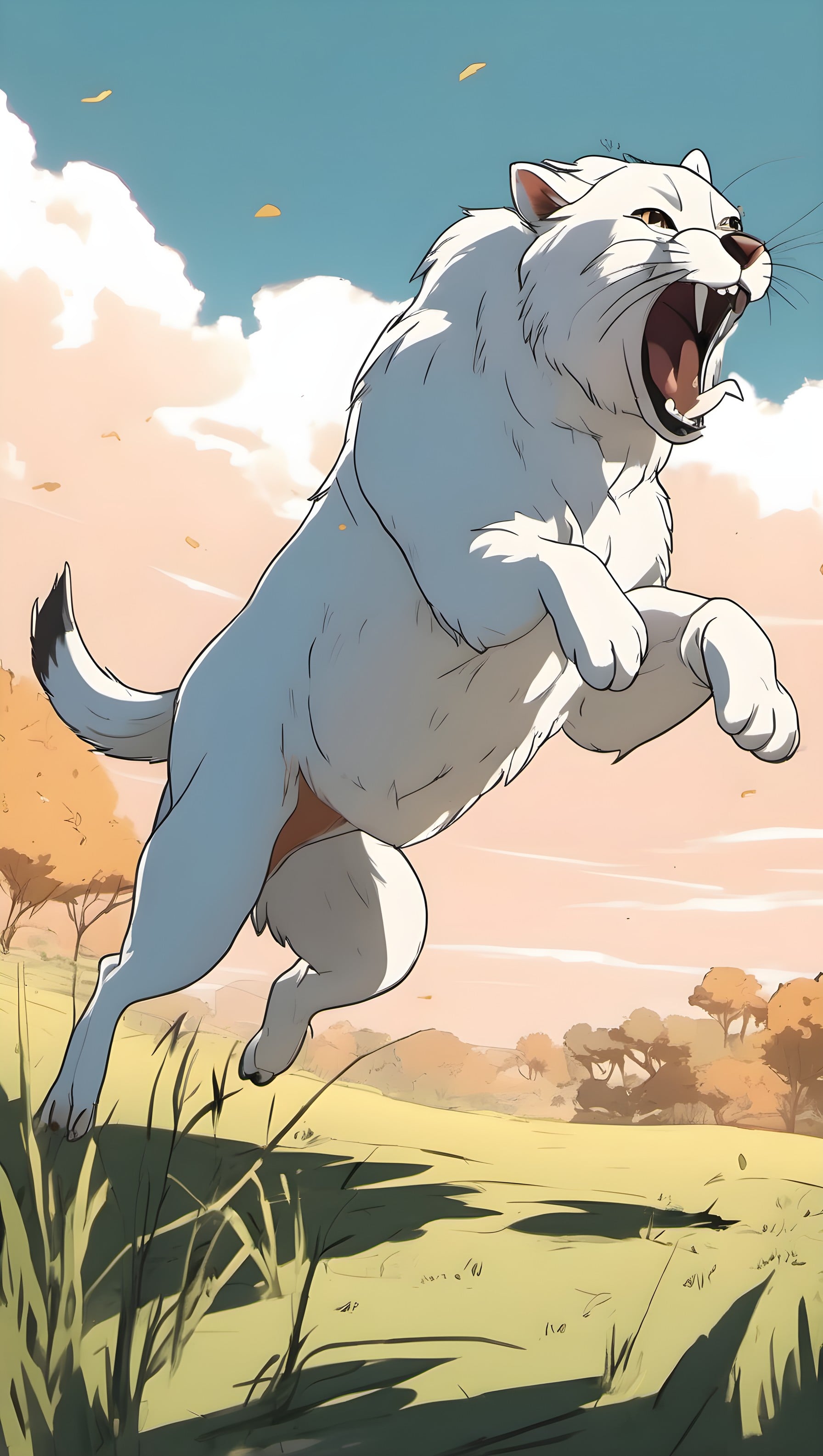 Leaping White Lioness Roar Savanna Wallpaper, white big cat, lioness, roaring, jumping, savanna, wild animal