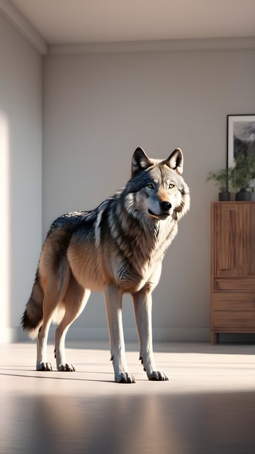 Majestic Wolf in Modern Room Wallpaper