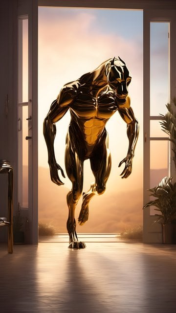 Golden Panther Emerging from Doorway at Sunset