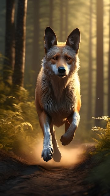 Majestic Wolf Running Forest Golden Hour Wallpaper