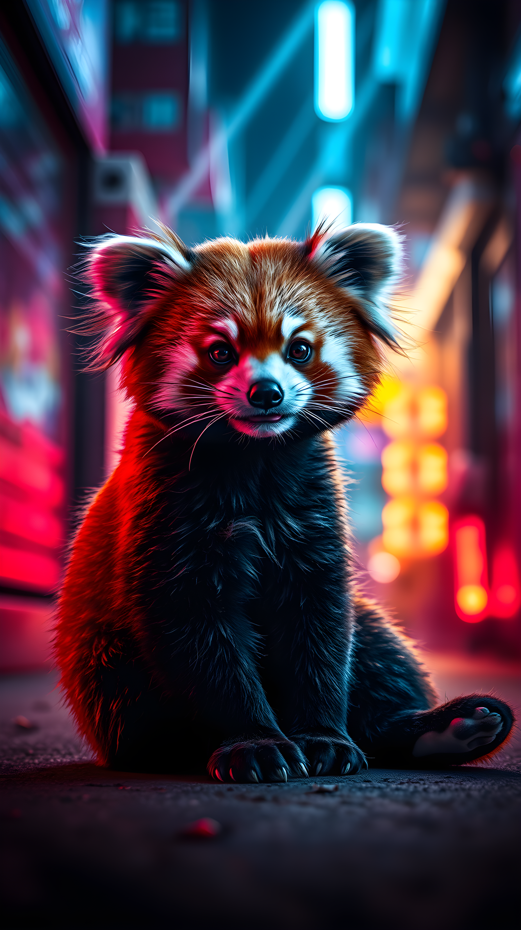 Cyberpunk Red Panda Neon City Night Wallpaper, red panda, cyberpunk, neon, city night, animal, cute