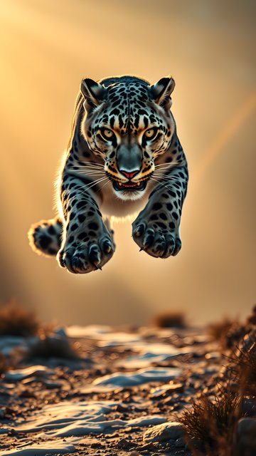Dynamic Leopard Leap at Golden Sunset Mobile Wallpaper