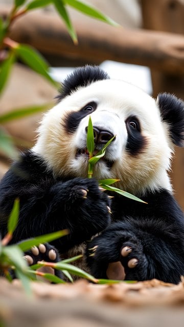 Cute Panda Eating Bamboo Mobile Wallpaper