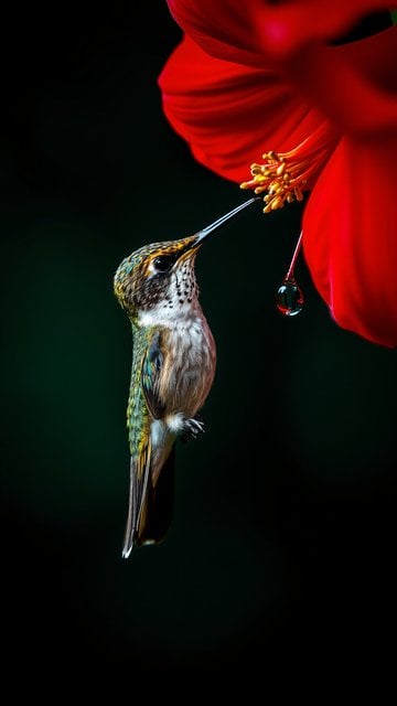Hummingbird Nectar Drop Macro Wallpaper