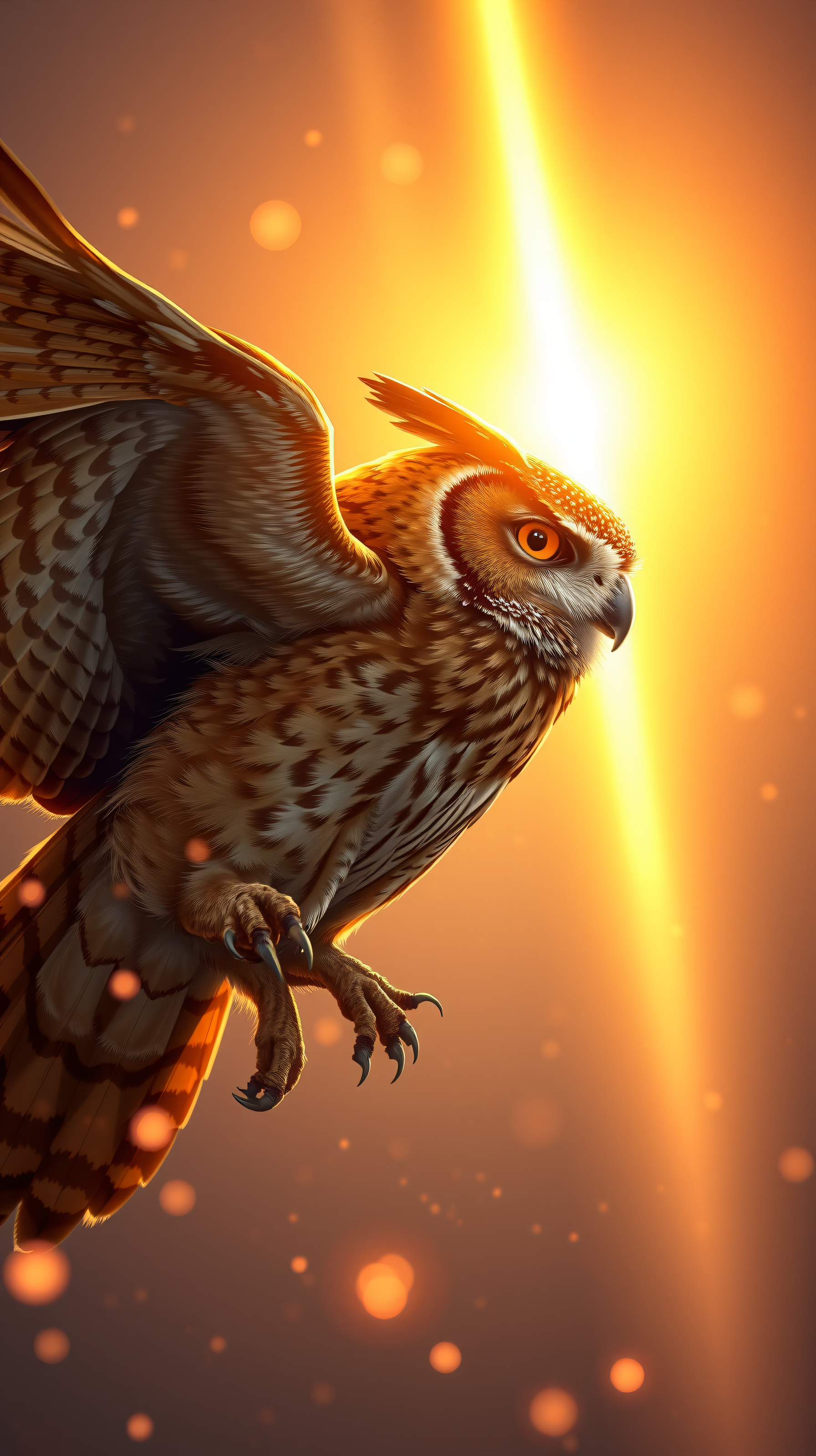 Golden Majestic Owl in Radiant Flight Wallpaper, owl, golden, majestic, flight, bird, wildlife