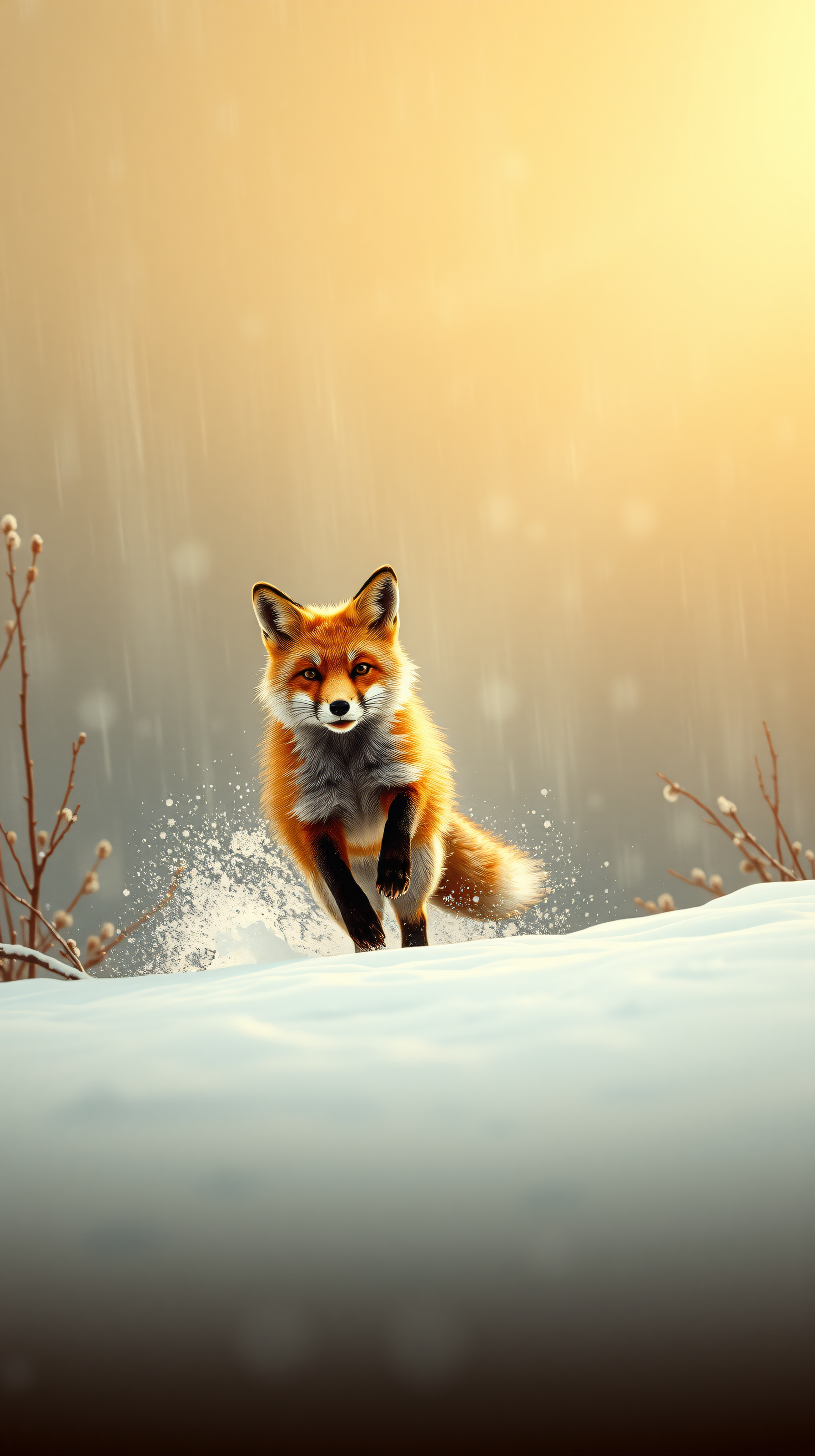 Vibrant Fox Running in Winter Snow, fox, animal, winter, snow, running, wildlife