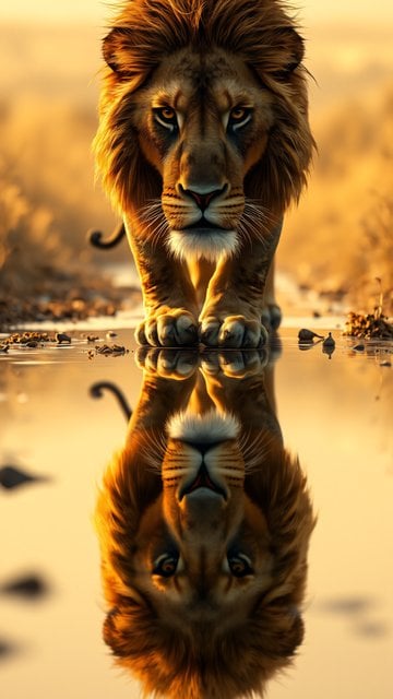 Majestic Golden Lion Reflection Wallpaper