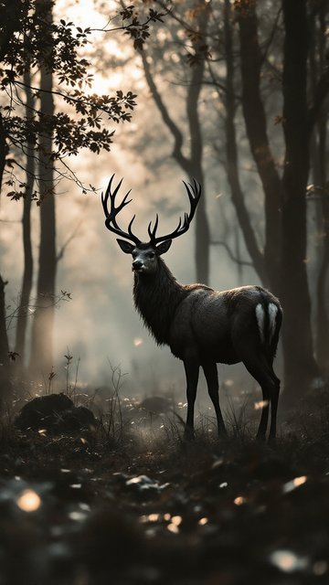 Majestic Stag in Misty Forest Wallpaper