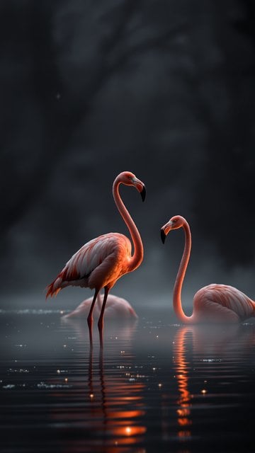 Flamingos at Sunset Lake Moody Dark Wallpaper