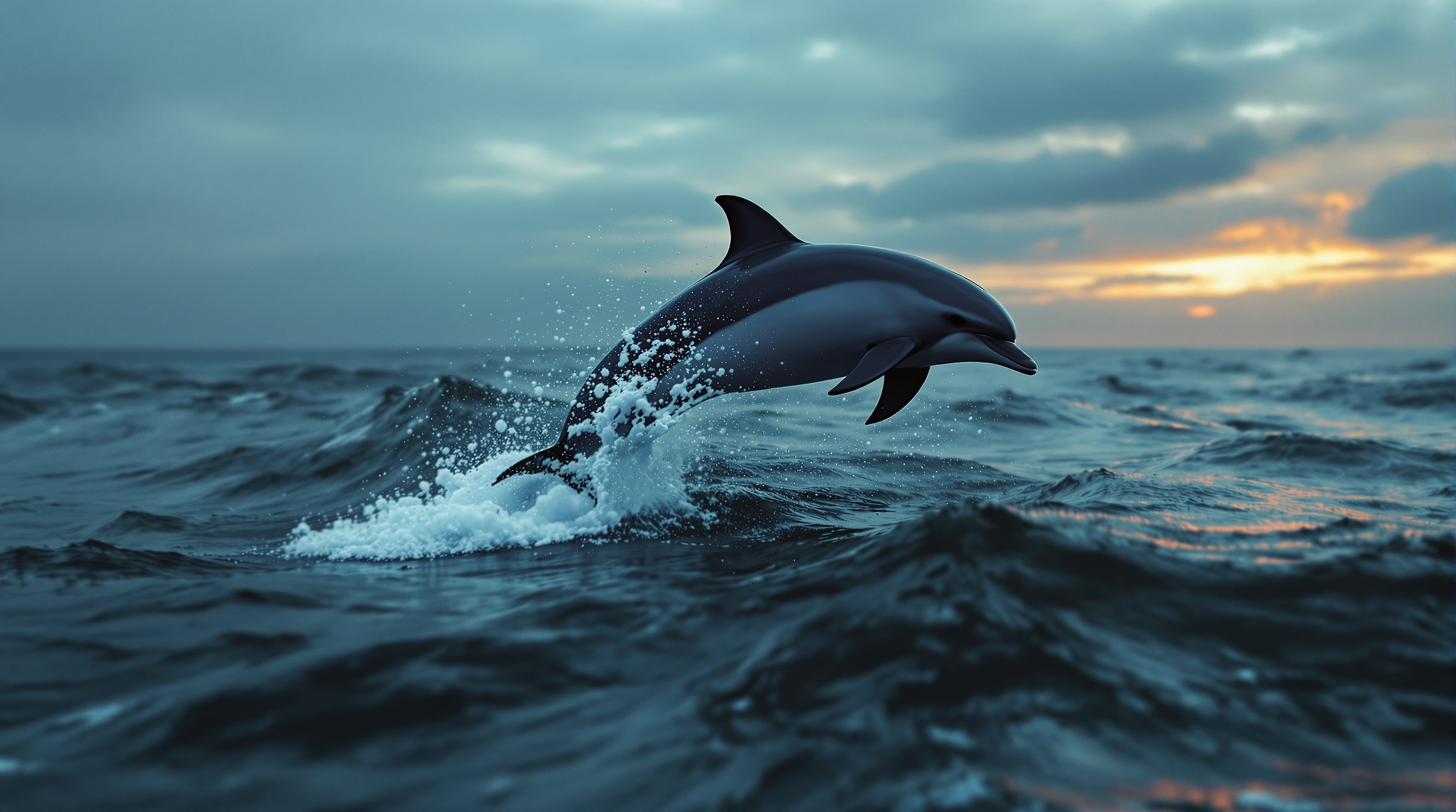 Dolphin Leaping at Sunset Ocean Wallpaper, dolphin, ocean, sunset, wildlife, sea life, jumping