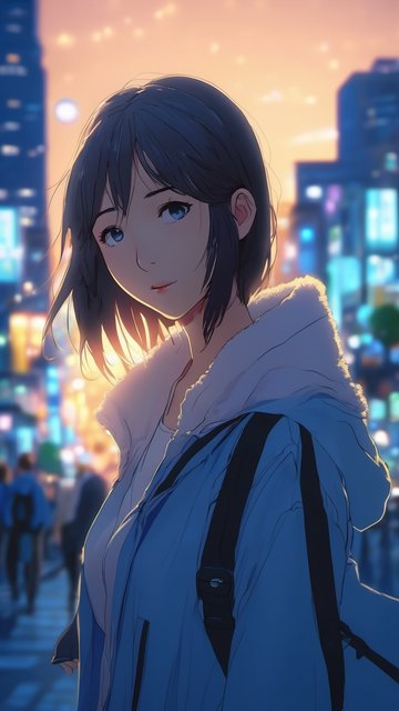 Anime Girl City Sunset Wallpaper - Dreamy Urban Glow