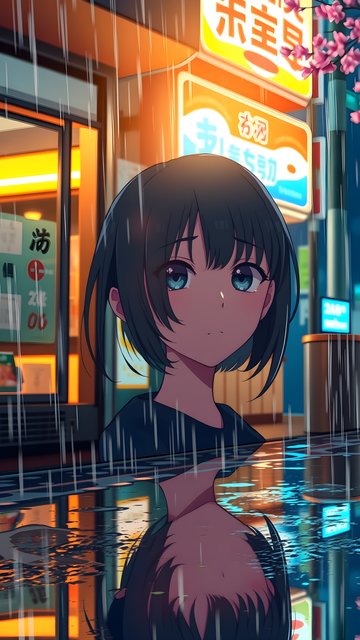 Rainy City Night Anime Girl Wallpaper