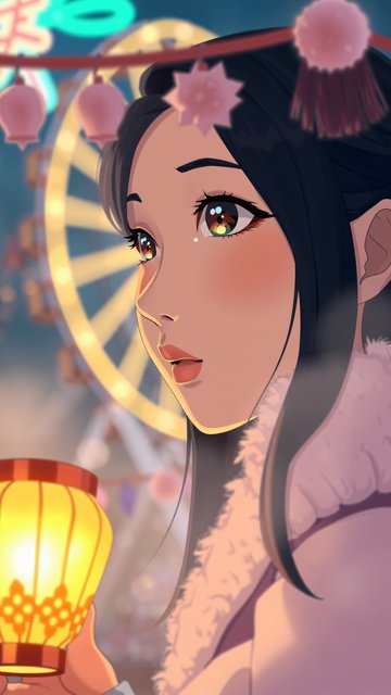 Dreamy Evening Fairground Girl with Lantern