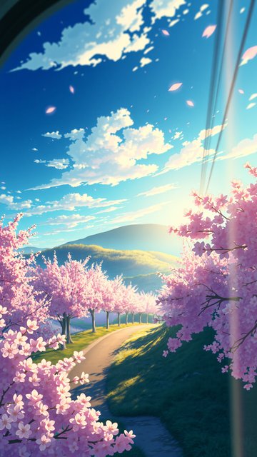 Vibrant Anime Cherry Blossom Road Wallpaper