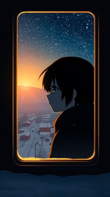 Anime Girl Winter Sunset Train View Wallpaper