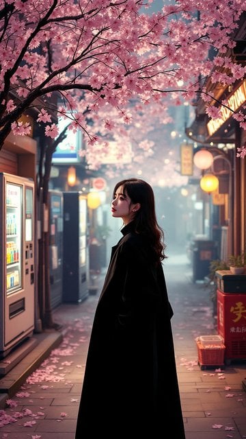 Sakura Cherry Blossom Alley with Girl
