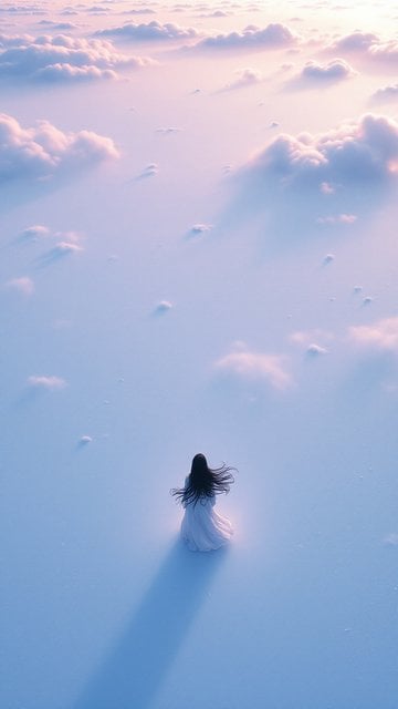 Dreamy Sky View with Woman in White Dress