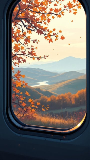 Autumn Mountain View from Train Window Wallpaper