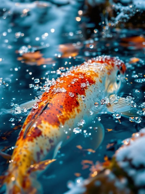 Sparkling Koi Fish in Teal Water Wallpaper