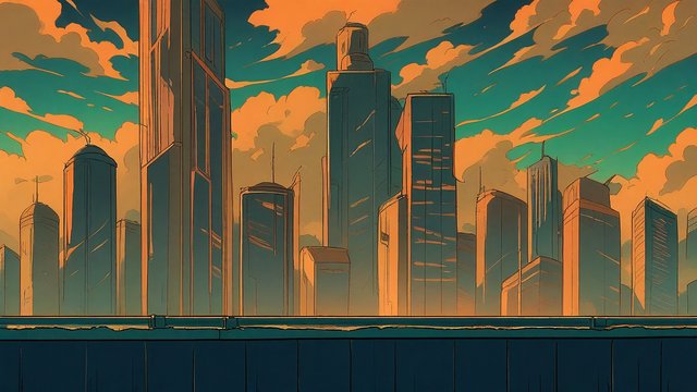 Anime City Sunset Skyscraper View Aesthetic