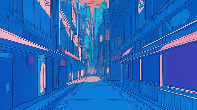Neon City Street at Twilight Pink and Blue